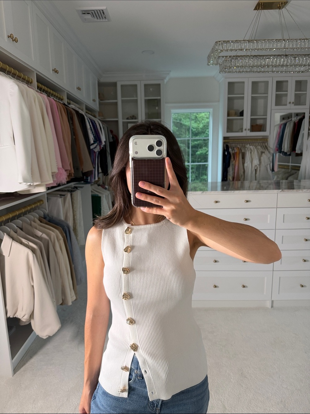 Petal & Pup Cream Ribbed Button-Asymmetry Sleeveless Top